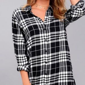 Black and White Plaid Shirt Dress - Organic
